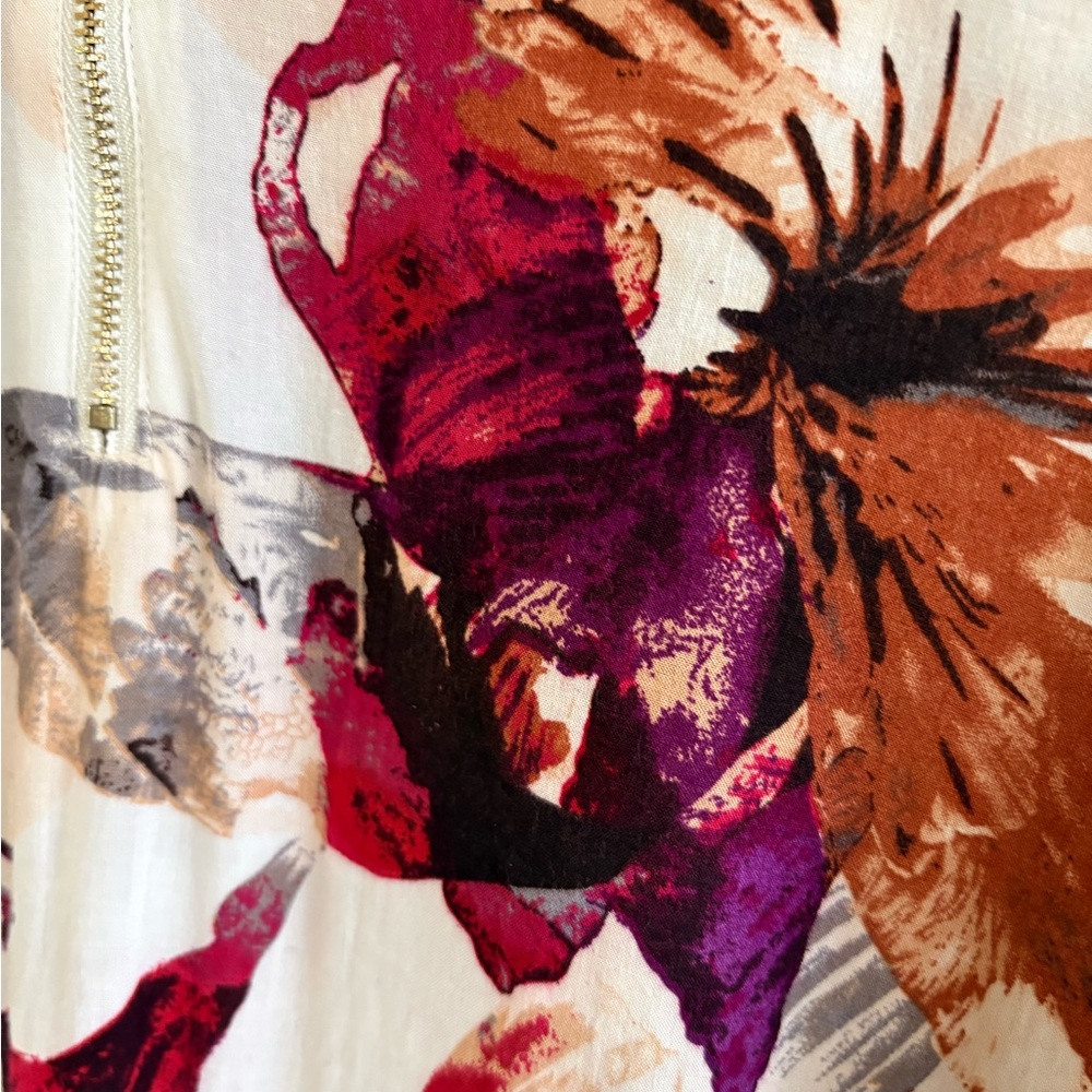 Coco + Carmen Floral Viscose Tunic Top, Gold Zip Front,  Boho Size M. Like new! - Picture 2 of 10